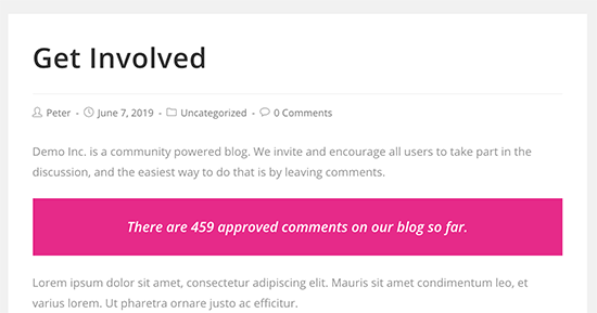 Comment count displayed in a WordPress post